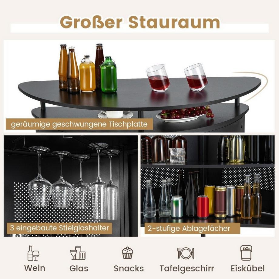 Northio  Table de bar de cuisine avec espace de rangement & repose-pieds & pieds réglables comptoir de cuisine comptoir bar noir 