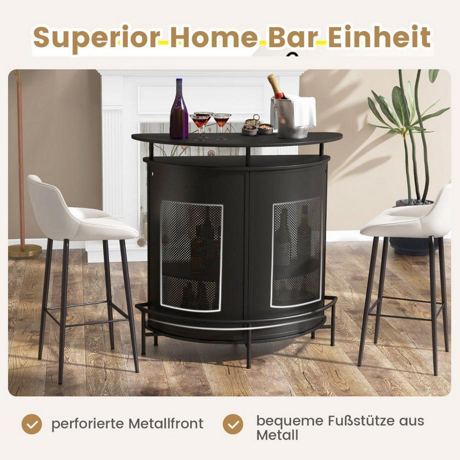 Northio  Table de bar de cuisine avec espace de rangement & repose-pieds & pieds réglables comptoir de cuisine comptoir bar noir 