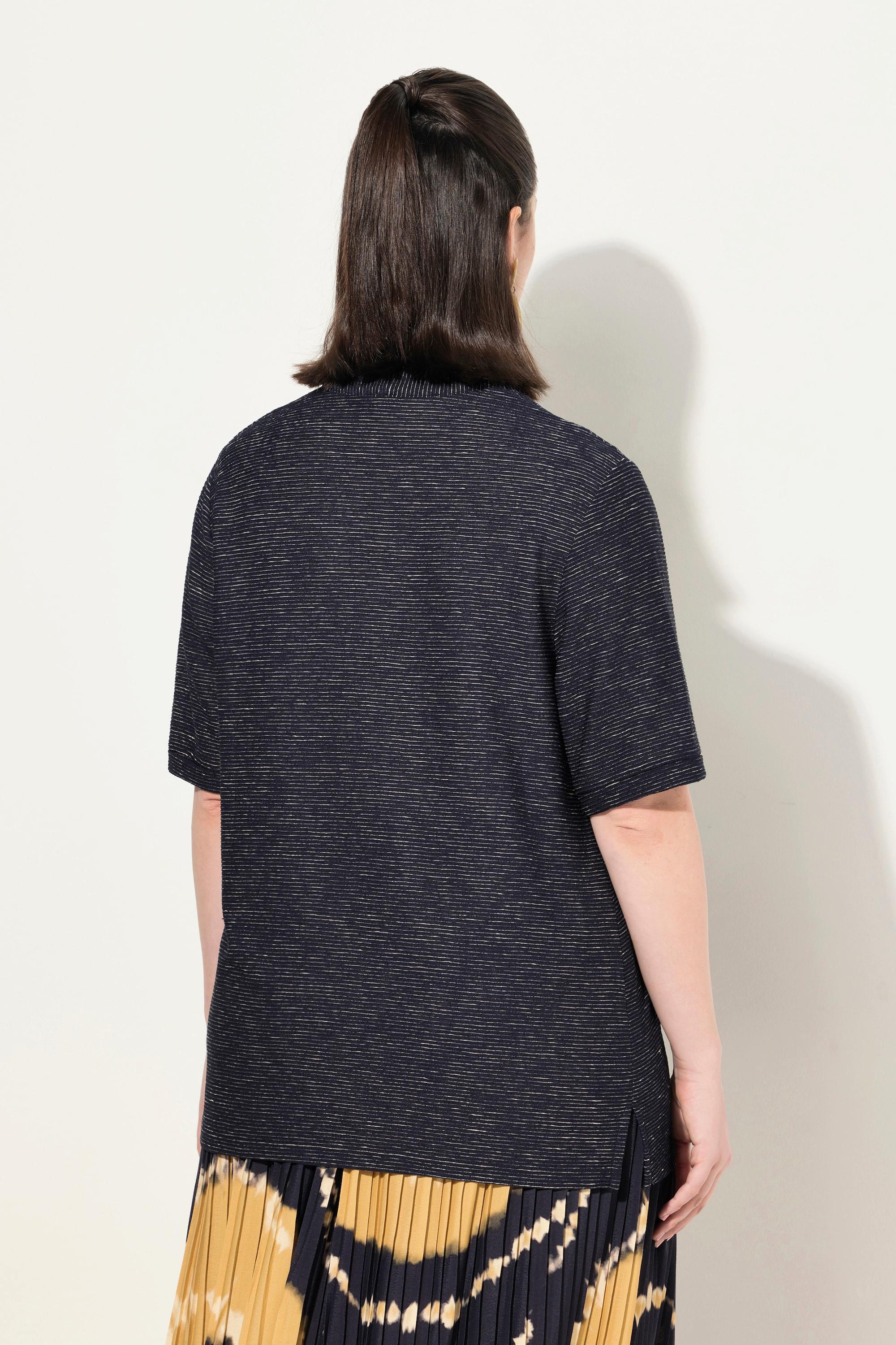 Ulla Popken Sweat-shirt structuré col V manches courtes  