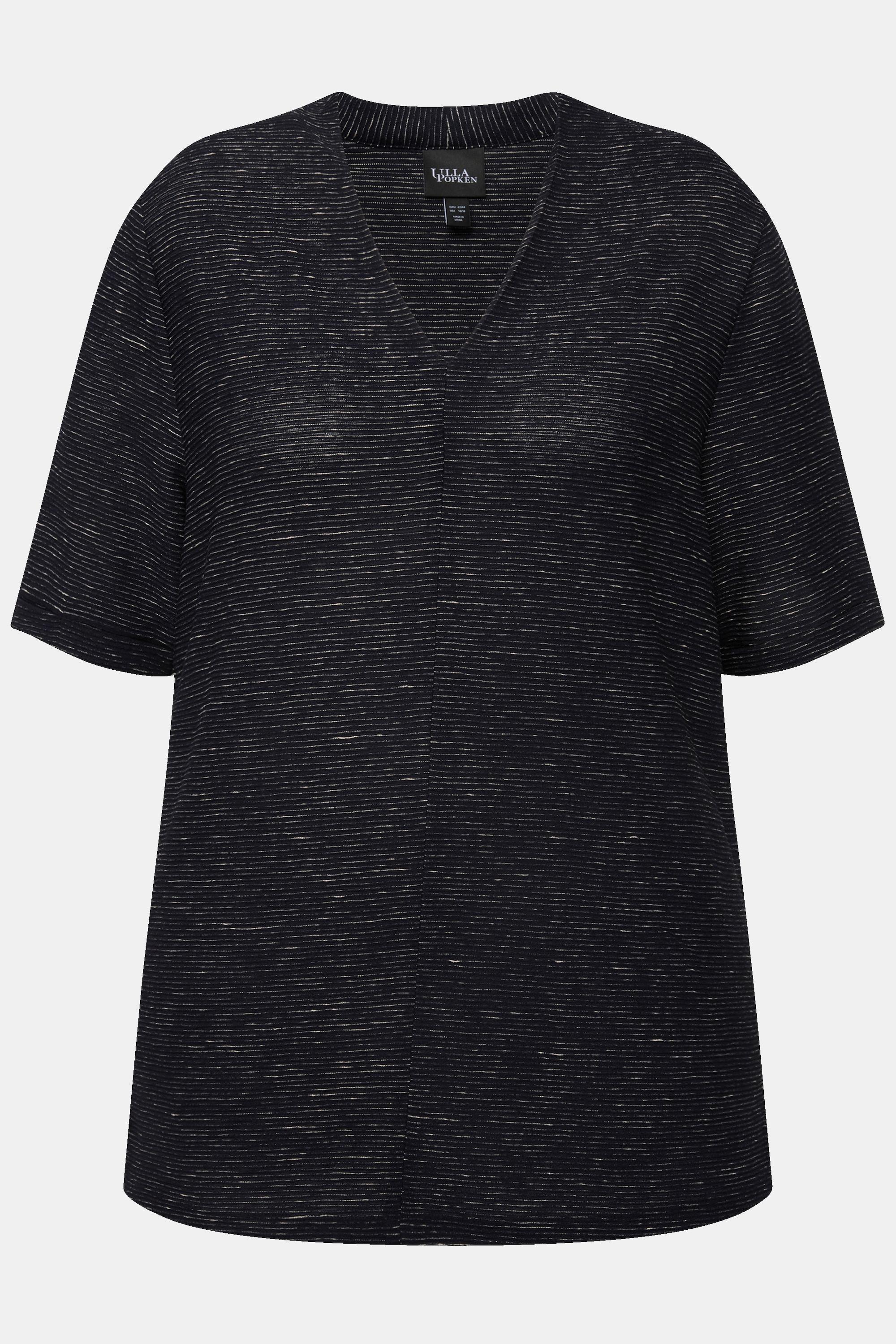 Ulla Popken Sweat-shirt structuré col V manches courtes  