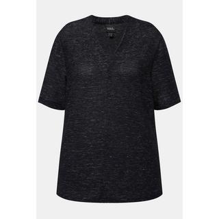 Ulla Popken Sweat-shirt structuré col V manches courtes  