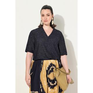 Ulla Popken Sweat-shirt structuré col V manches courtes  