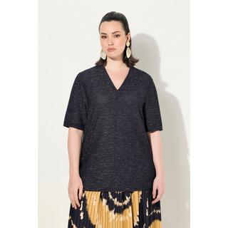 Ulla Popken Sweat-shirt structuré col V manches courtes  