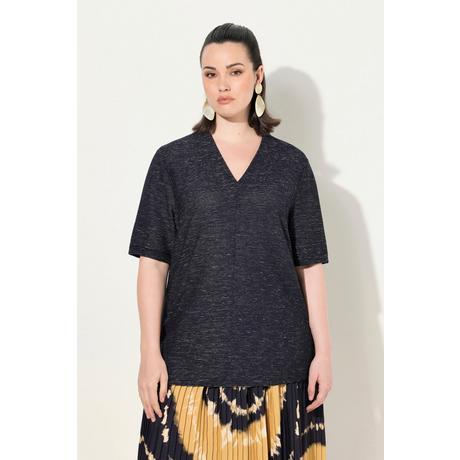 Ulla Popken Sweat-shirt structuré col V manches courtes  