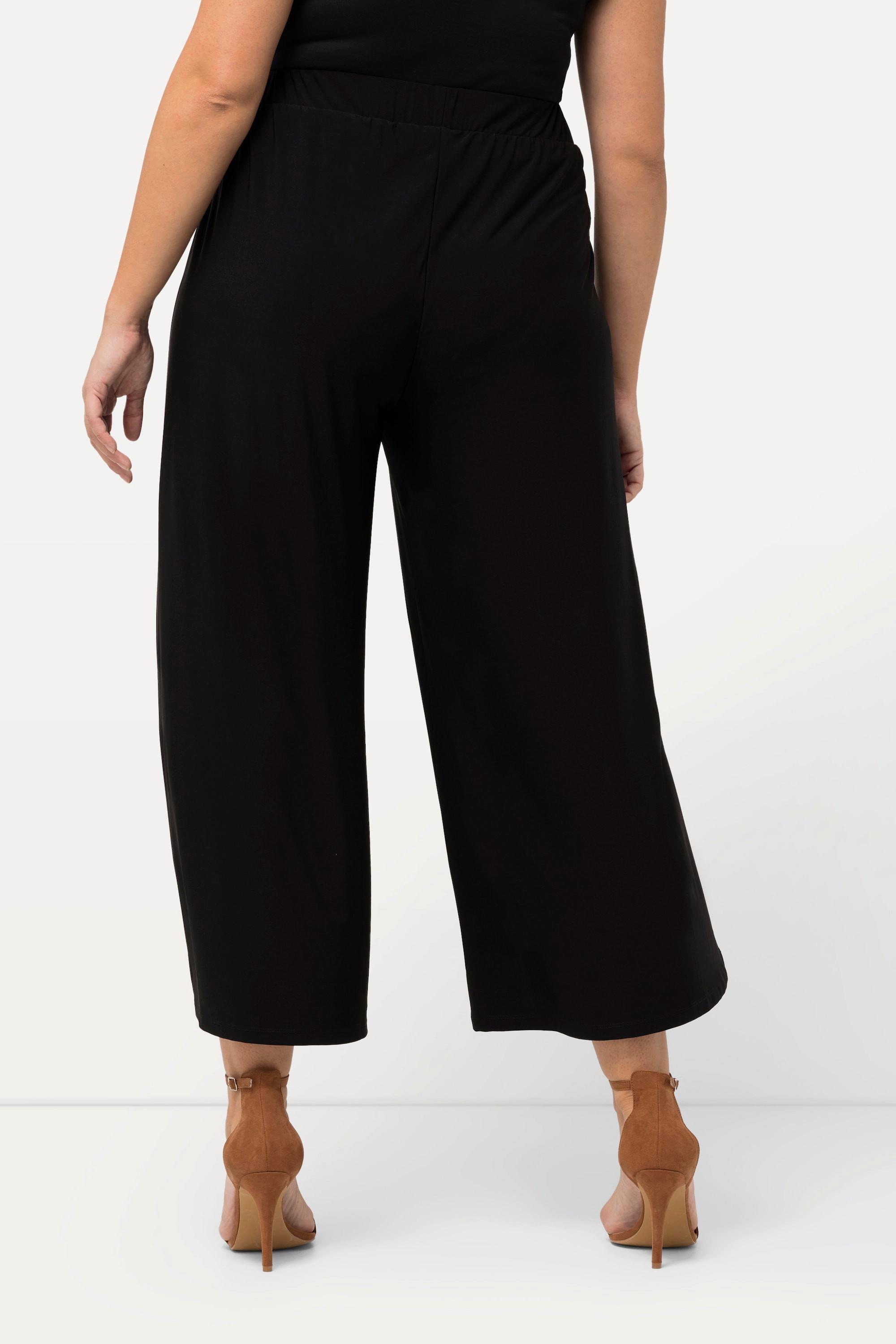 Ulla Popken  Pantalon en jersey, jambe large avec fente, taille élastique 