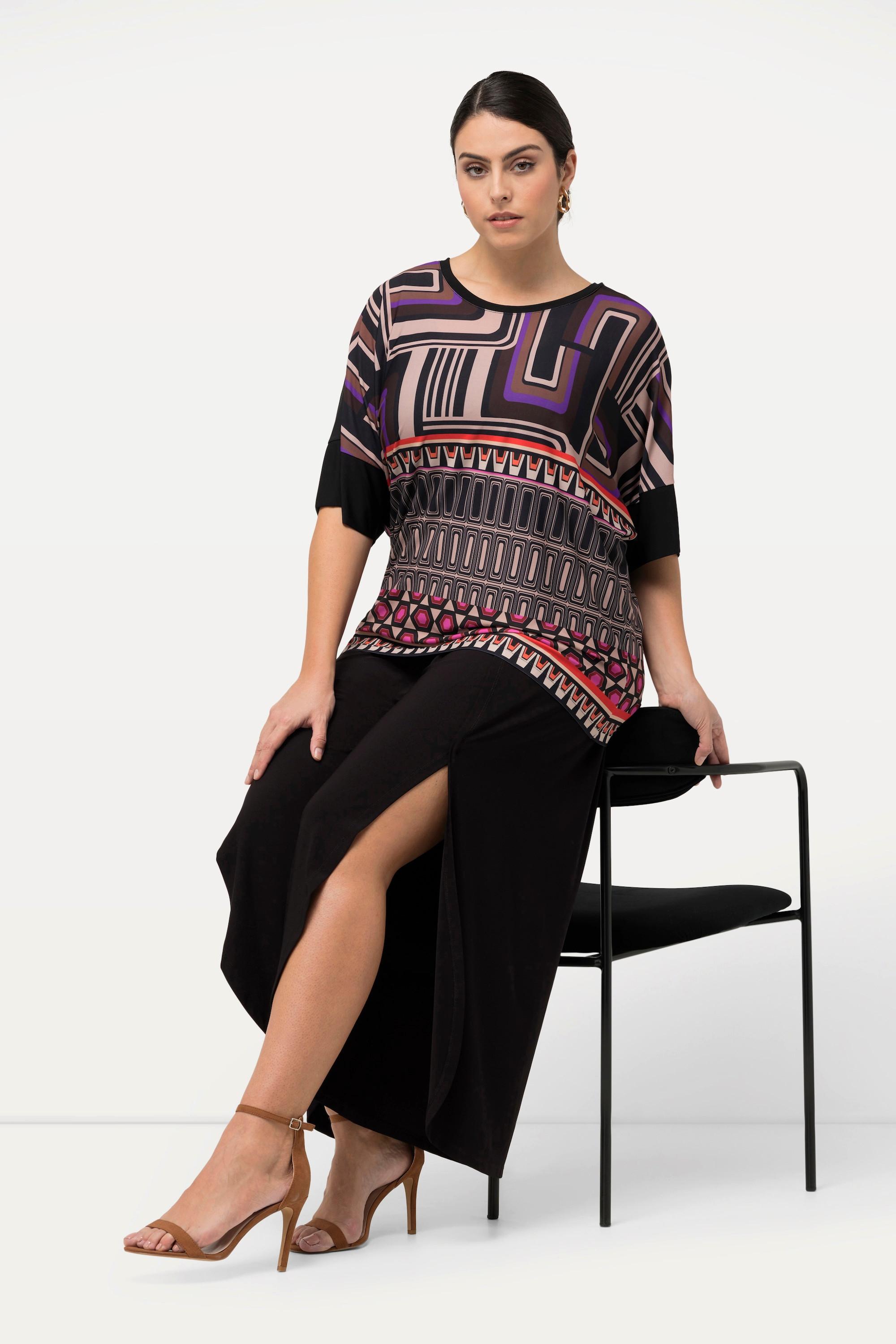 Ulla Popken Pantaloni in Jersey Spacchi Gamba Larga Vita Elastica  