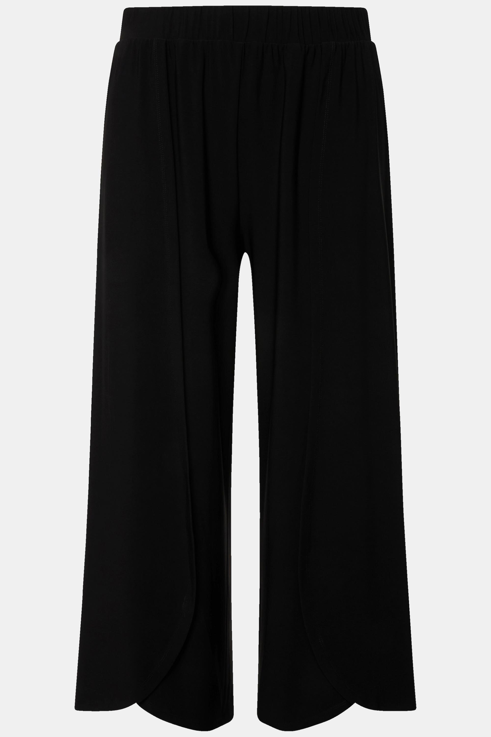 Ulla Popken  Pantalon en jersey, jambe large avec fente, taille élastique 