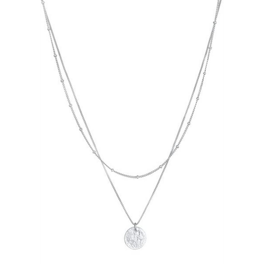 Elli  Halskette Layer Plättchen Kugelkette Boho 2-Lagig 
