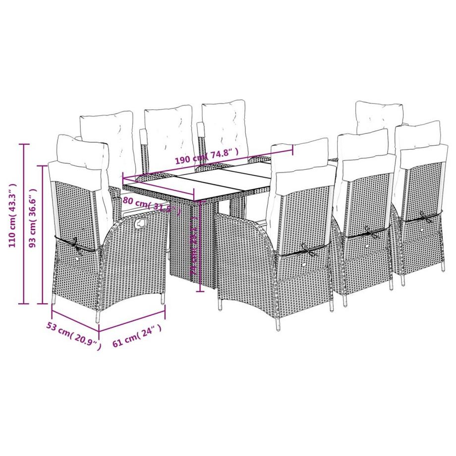 VidaXL Ensemble à manger de jardin rotin synthétique  