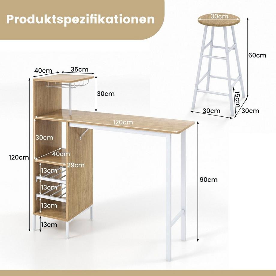 B2X  Ensemble table de bar et chaises 3 pièces Table et tabouret de pub industriel Naturel 