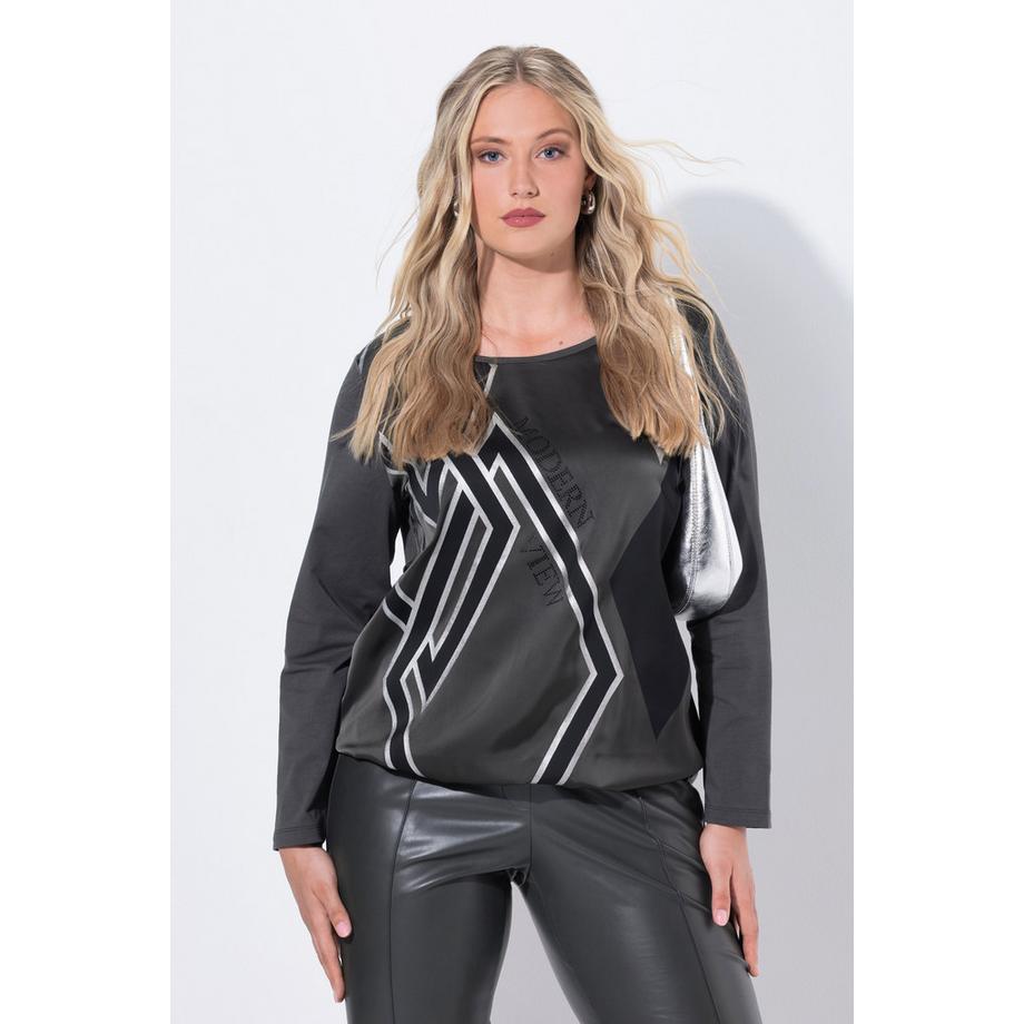 Ulla Popken Rhomben Rundhals Langarm Shirt mit Gummisaum  