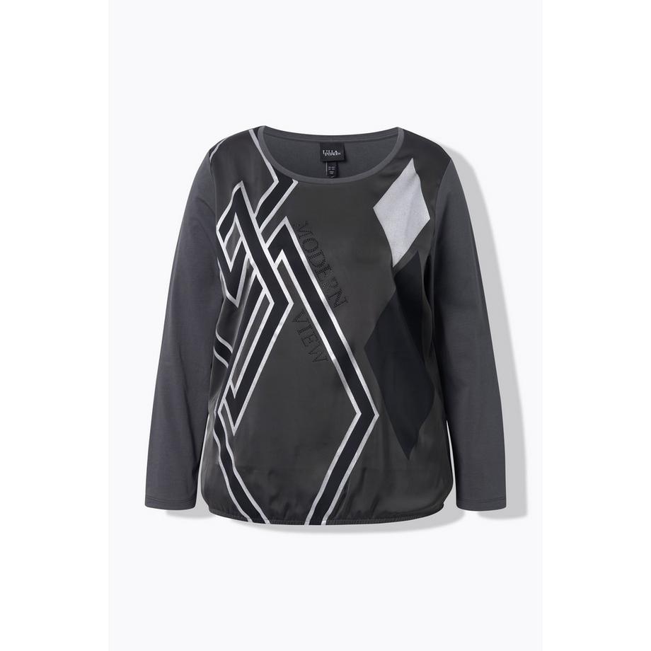 Ulla Popken Rhomben Rundhals Langarm Shirt mit Gummisaum  