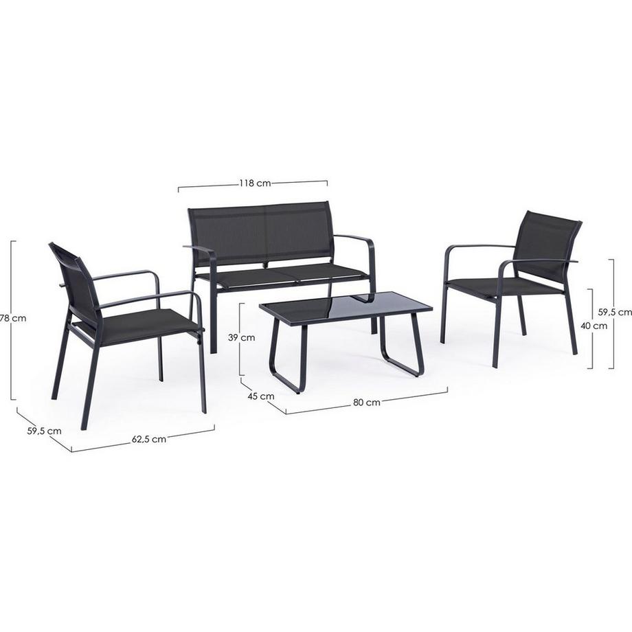 mutoni Groupe de sièges Arent anthracite (jeu de 4)  