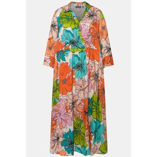 Ulla Popken  Robe midi, motif floral, col de chemise, manches 3/4 