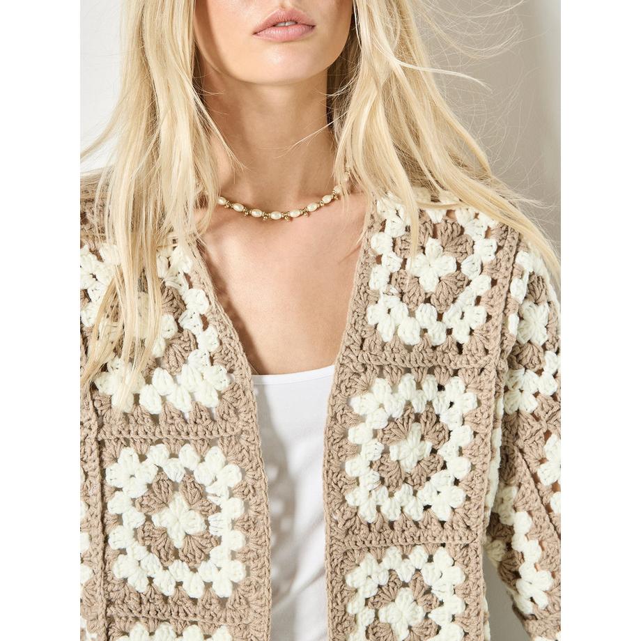APRICOT Handgestrickte Häkelquadrat Strickjacke  