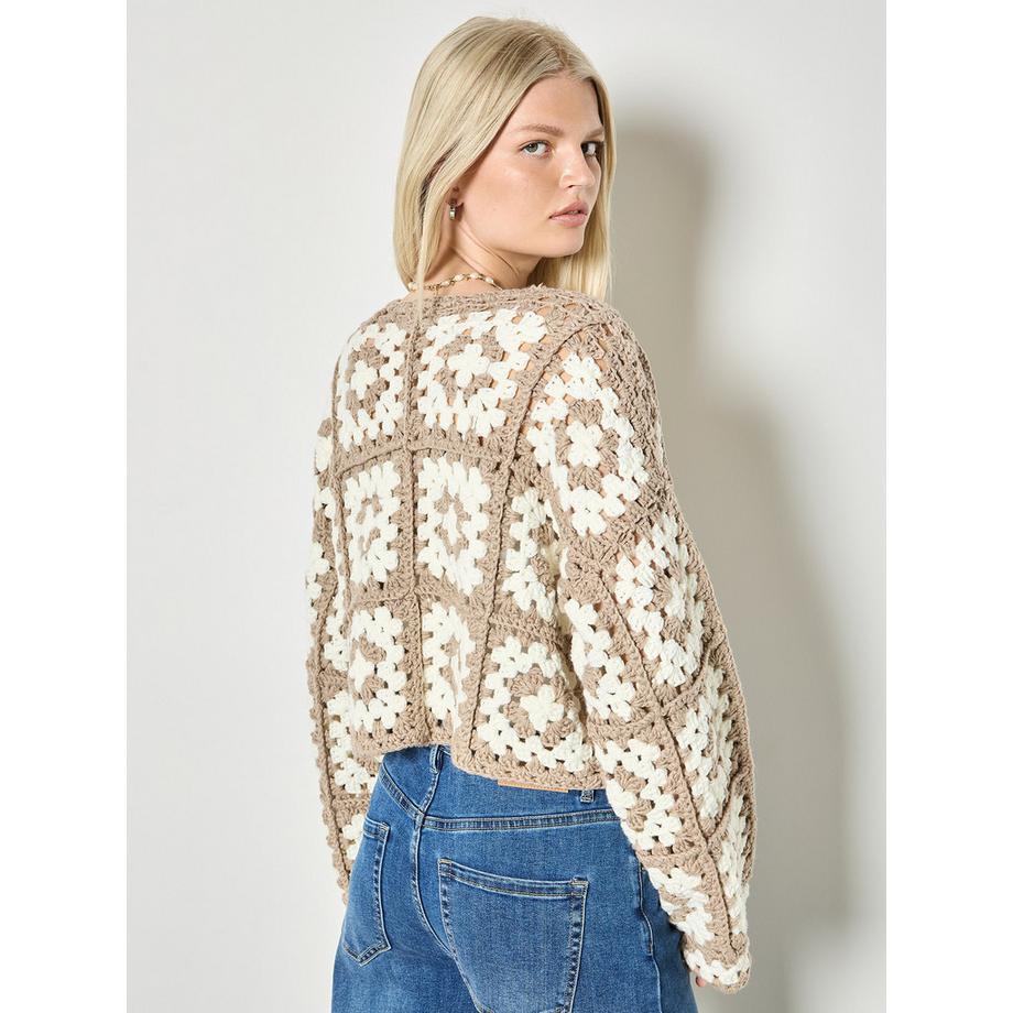 APRICOT Handgestrickte Häkelquadrat Strickjacke  