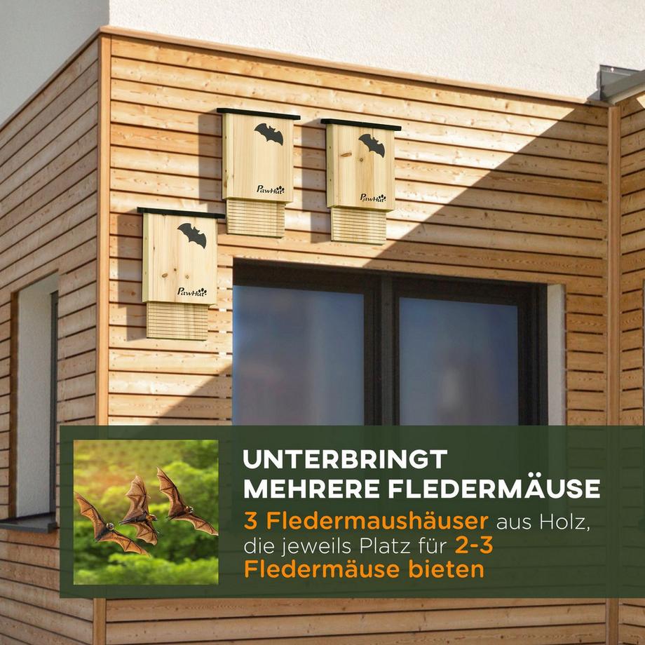Northio  Fledermauskasten 3Er-Set, Fledermaushaus, Nistkasten Für Fledermäuse, Fledermausbox Zum Aufhängen Für Sommer, Winter, Tannenholz, Natur 