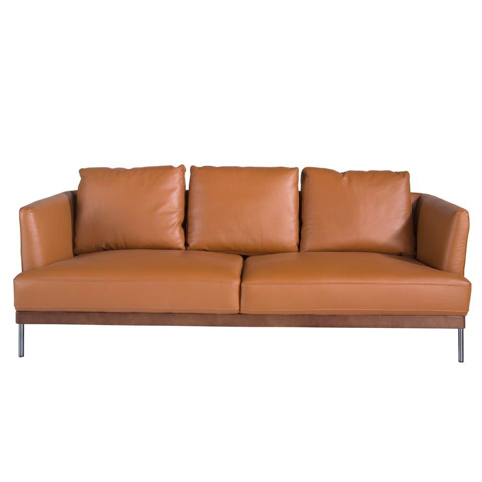 ANGEL CERDA 3-Sitzer-Sofa aus Leder mit Stahlbeinen  