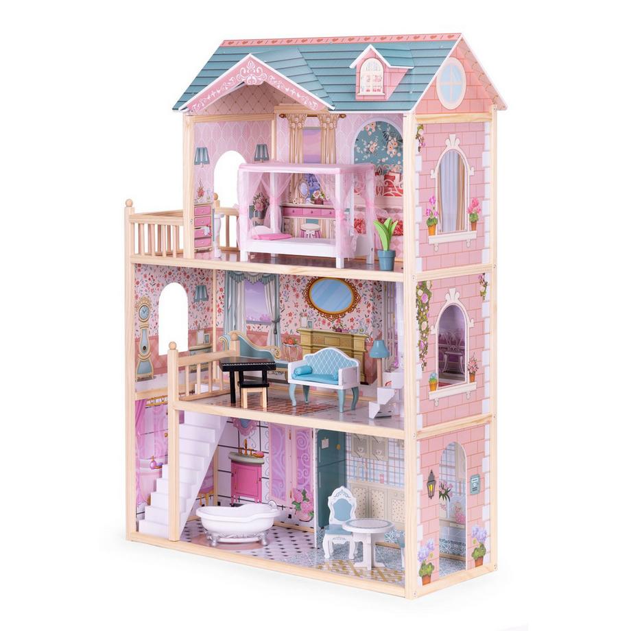 MST  Großes Puppenhaus aus Holz, 3 Etagen, 11 Möbelstücke, ECOTOYS 