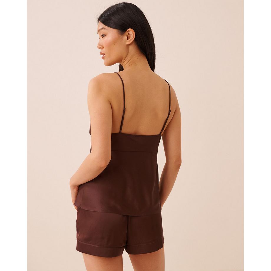 La Vie En Rose Satin-Top mit V-Ausschnitt  