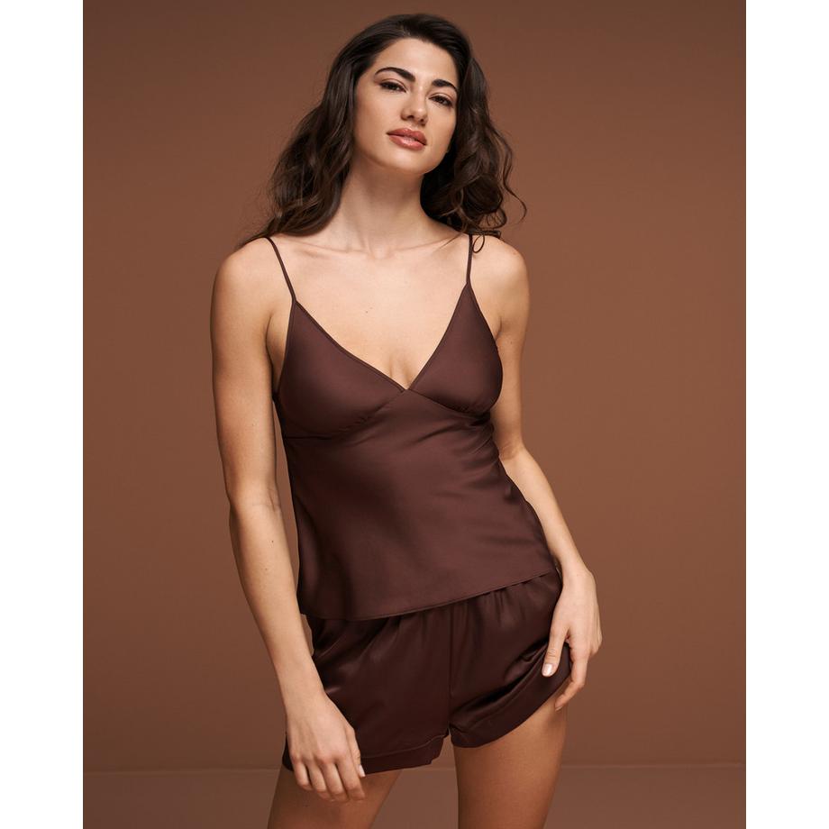 La Vie En Rose Satin-Top mit V-Ausschnitt  
