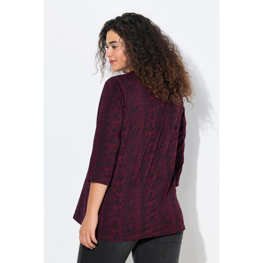 Ulla Popken Shirt Zierfalten A-Linie V-Ausschnitt 3/4-Arm  