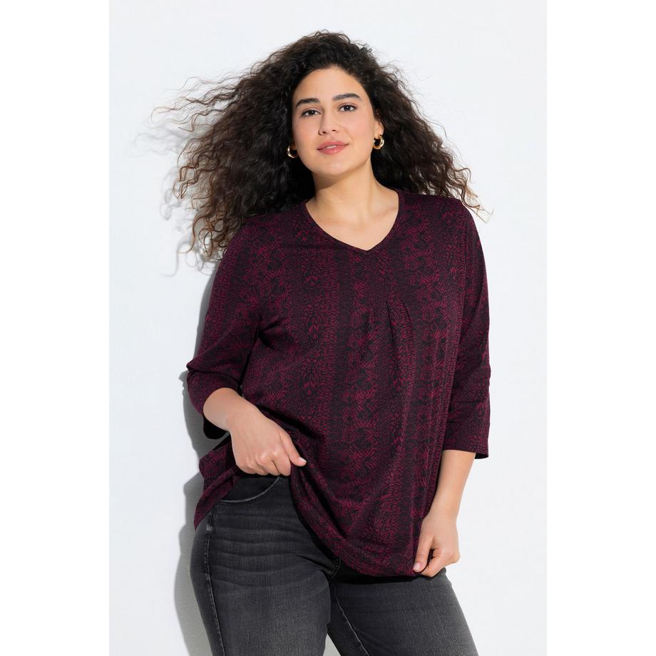 Ulla Popken Shirt Zierfalten A-Linie V-Ausschnitt 3/4-Arm  