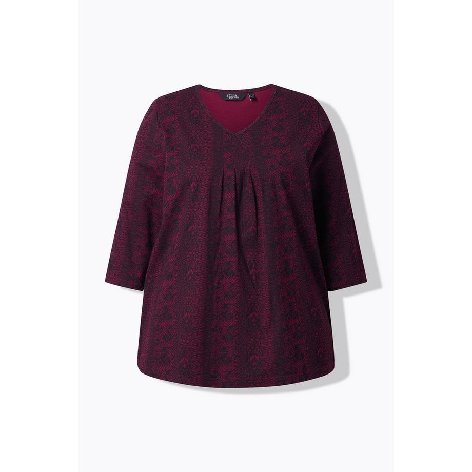 Ulla Popken Shirt Zierfalten A-Linie V-Ausschnitt 3/4-Arm  