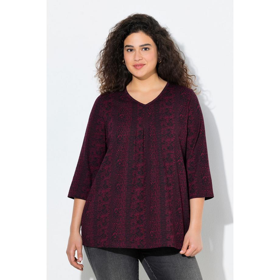 Ulla Popken Shirt Zierfalten A-Linie V-Ausschnitt 3/4-Arm  