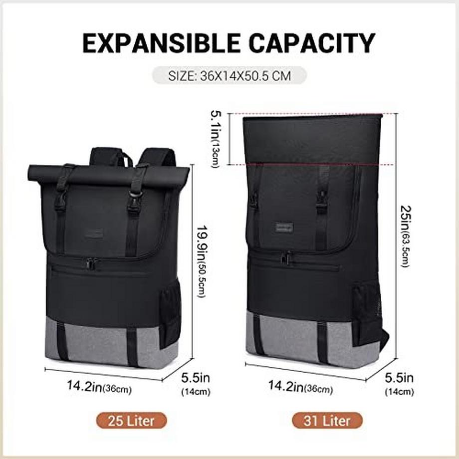 Only-bags.store Grosser wasserdichter 17.3 Zoll Rolltop Laptop Rucksack  