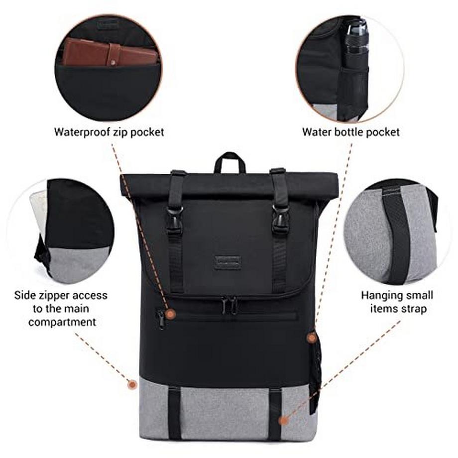 Only-bags.store Grosser wasserdichter 17.3 Zoll Rolltop Laptop Rucksack  