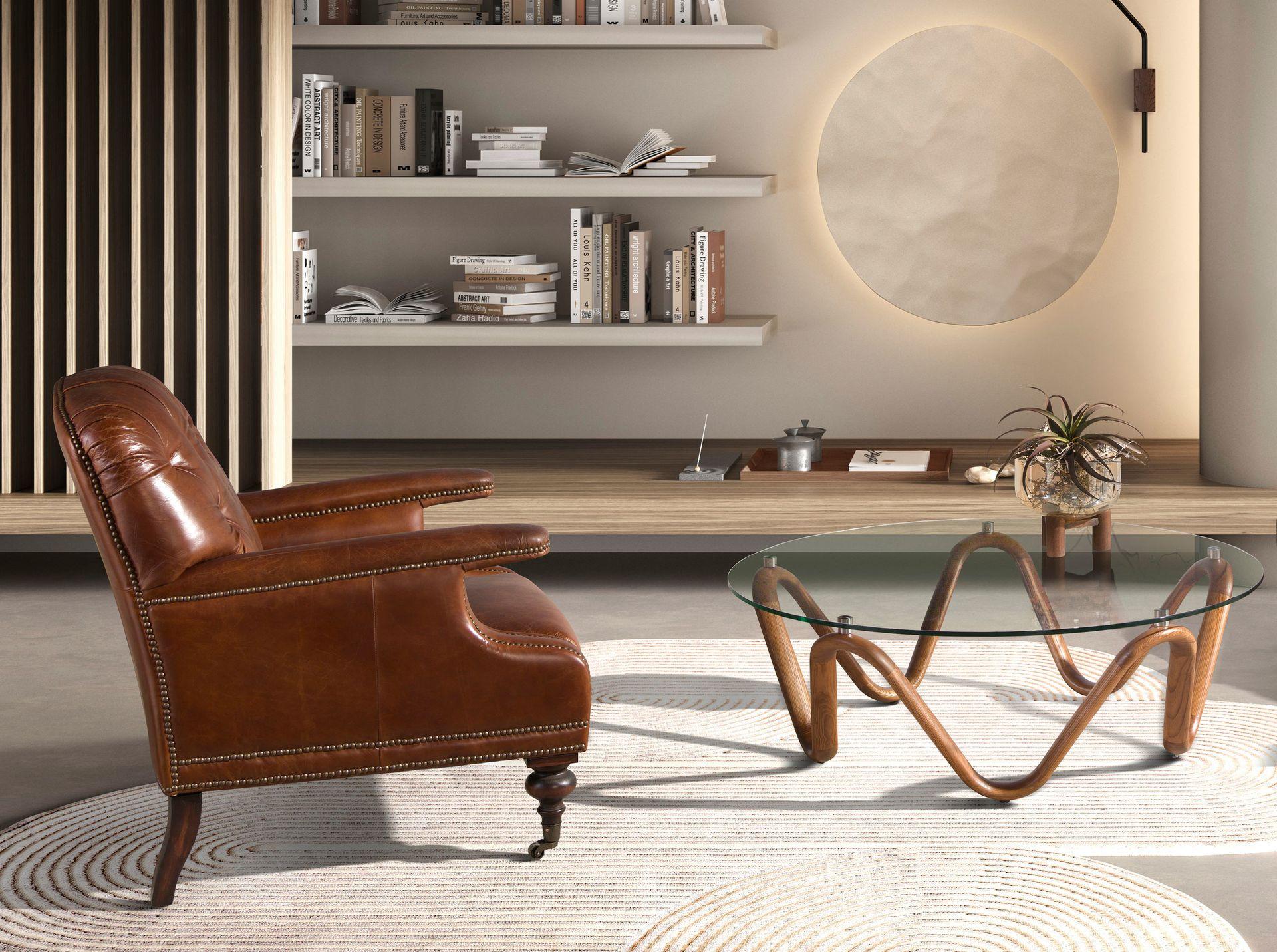 ANGEL CERDA Runder Couchtisch aus gehärtetem Glas und Nussbaum  