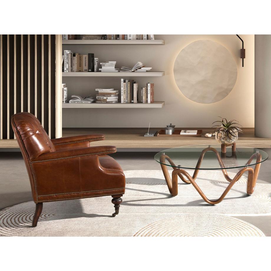 ANGEL CERDA Tavolino rotondo in vetro temperato e noce  