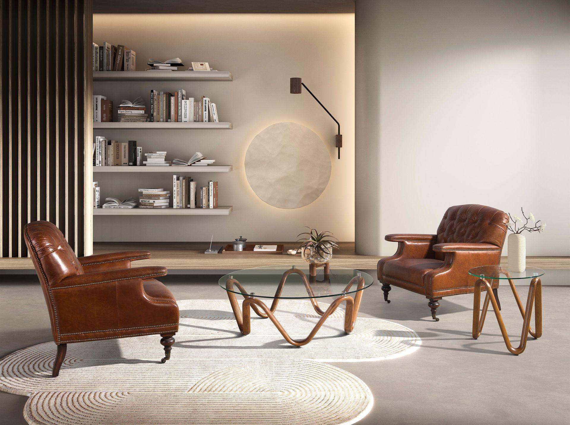 ANGEL CERDA Runder Couchtisch aus gehärtetem Glas und Nussbaum  