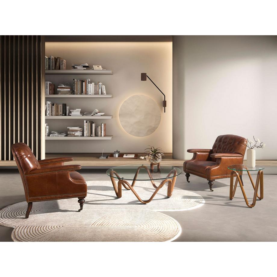 ANGEL CERDA Tavolino rotondo in vetro temperato e noce  