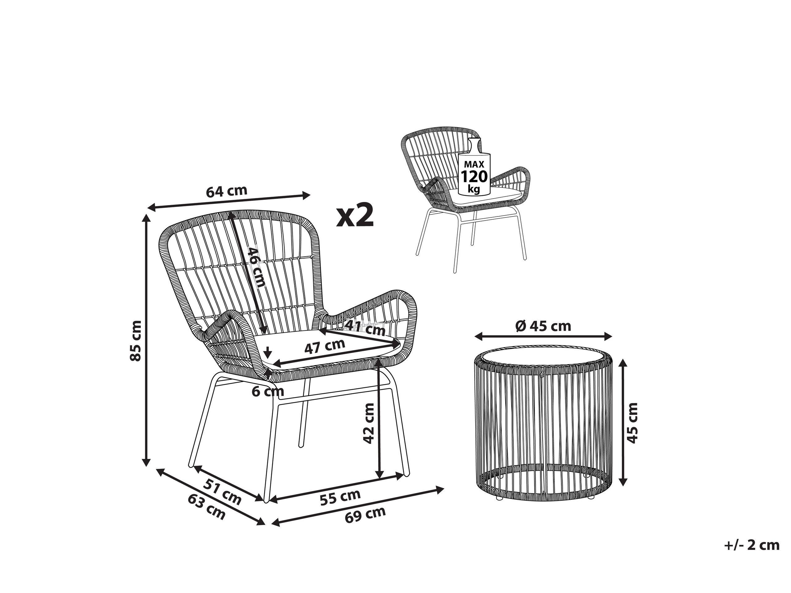 Beliani Set bistrot en Rattan sintetico Rustico LABICO  