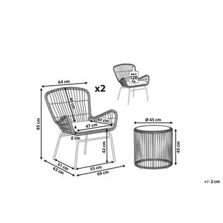 Beliani Set bistrot en Rattan sintetico Rustico LABICO  