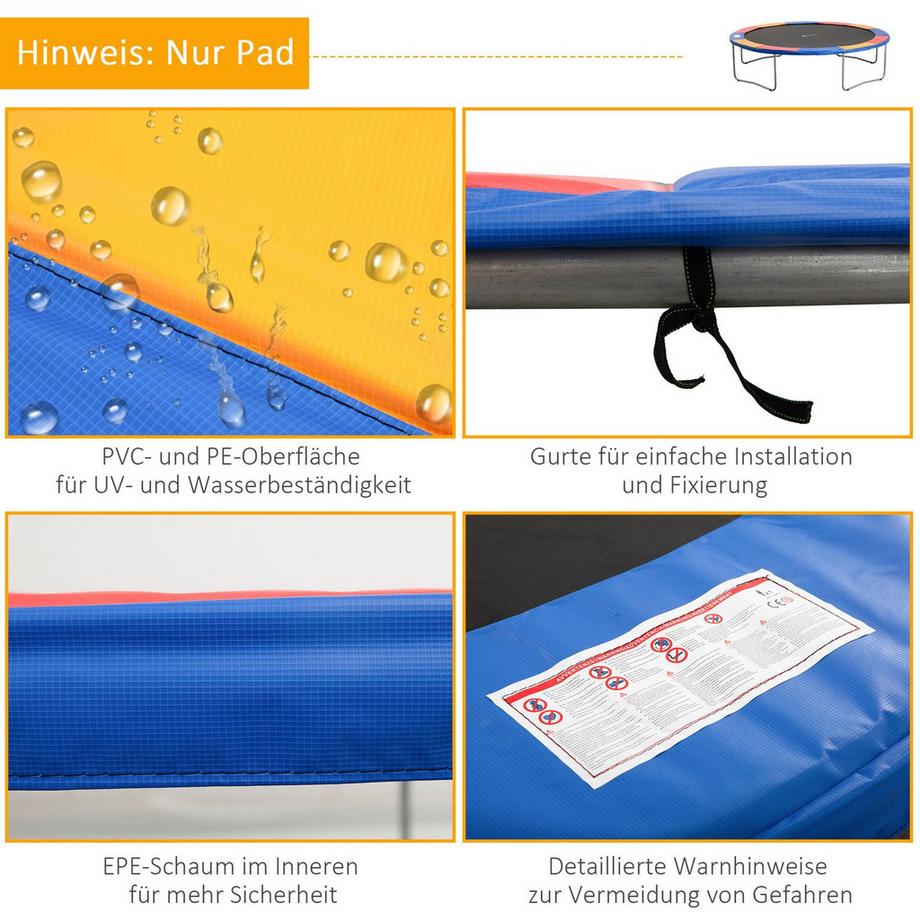 Northio  Trampolin Zubehör Set Randabdeckung, Sicherheitsnetz, Für 8Ft-15Ft, Ø 366Cm, Bunt 