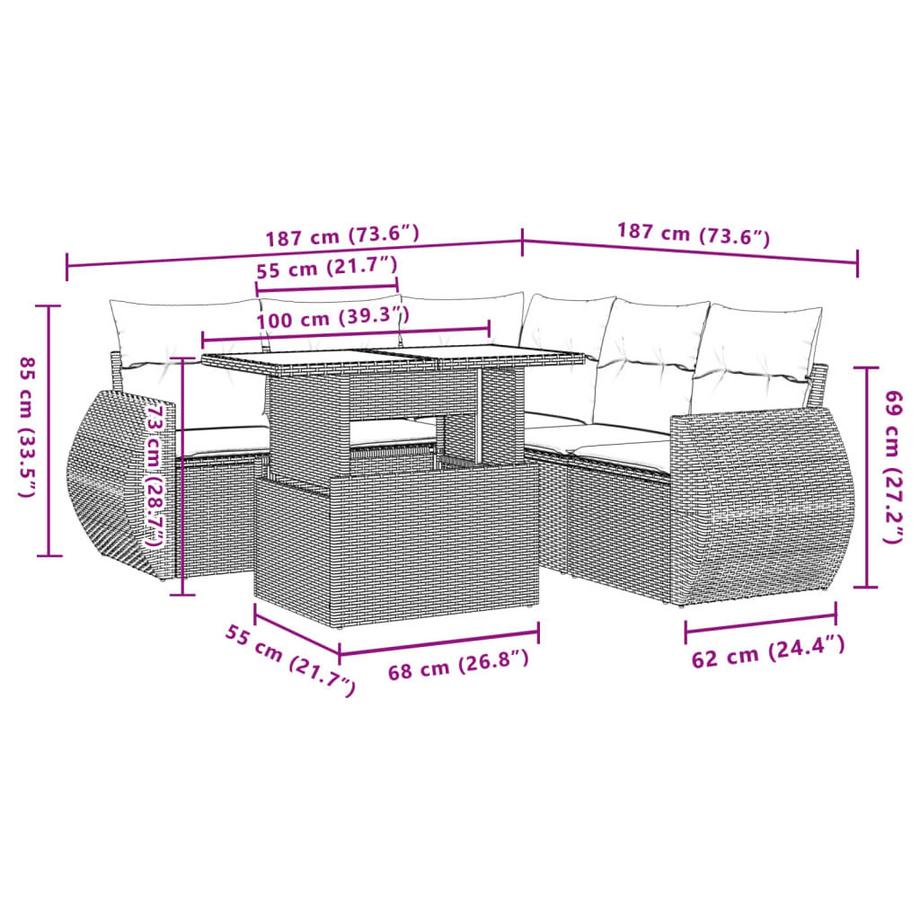 VidaXL Ensemble de canapés de jardin rotin synthétique  