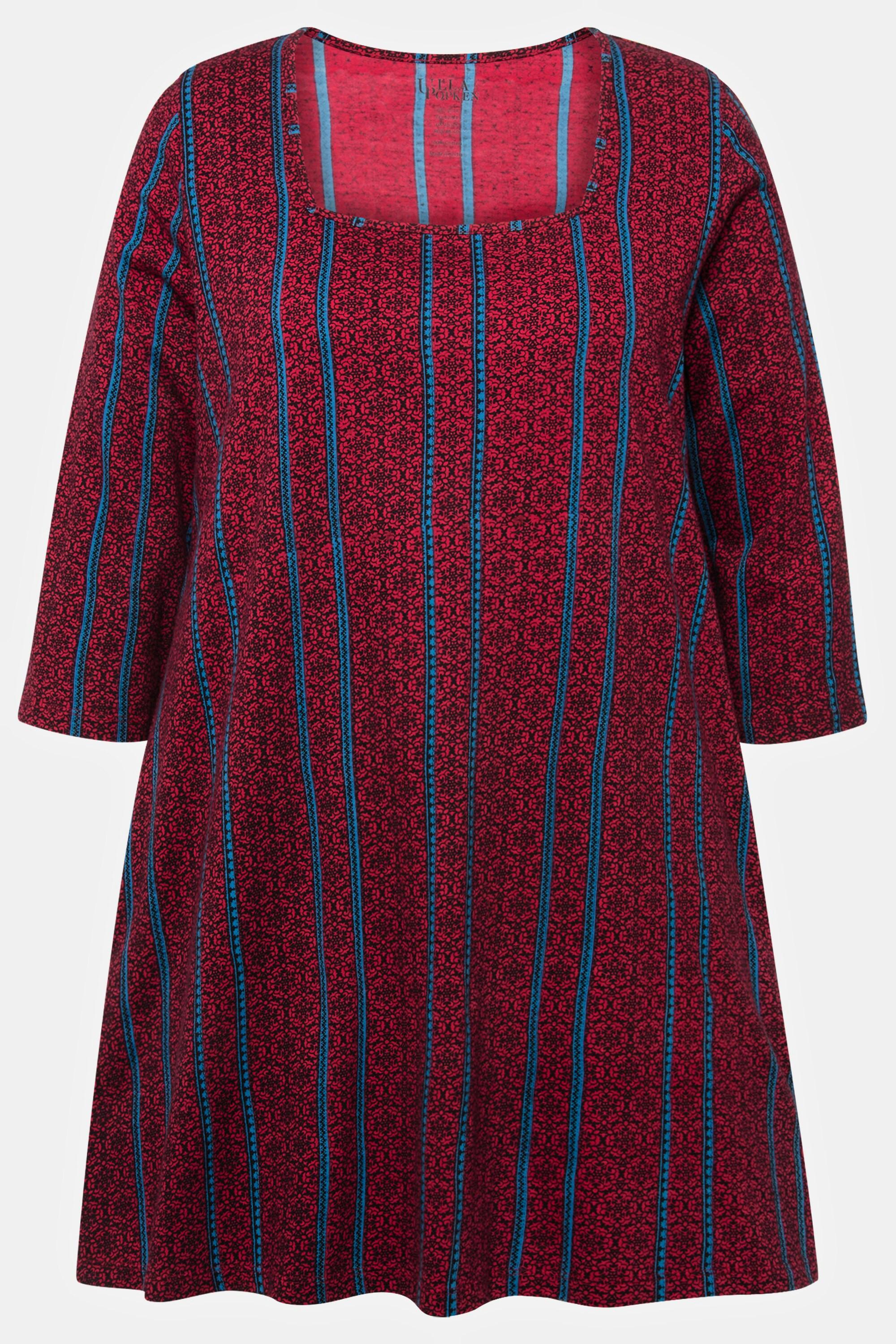 Ulla Popken T-shirt long A-line encolure carrée manches 3/4  