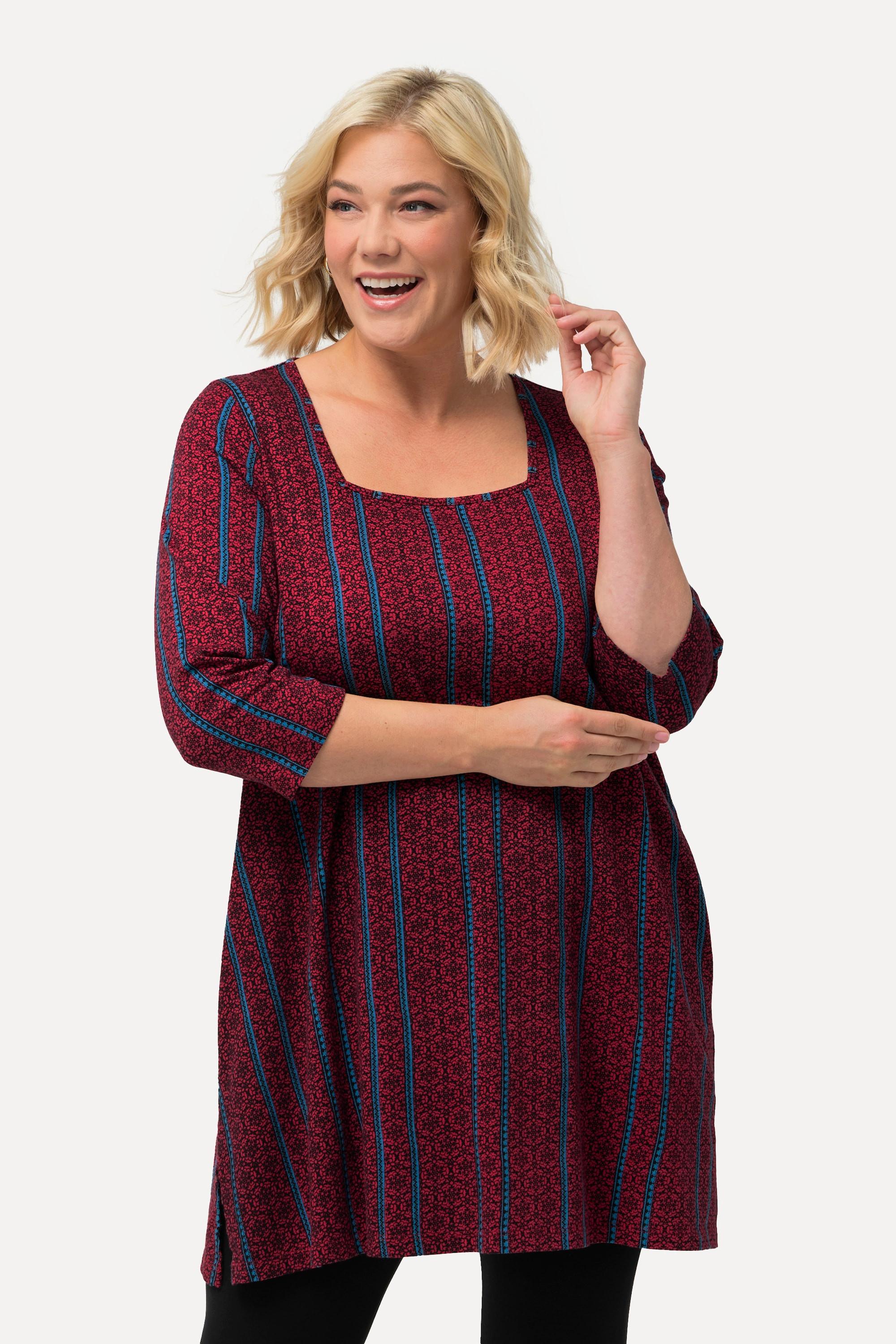 Ulla Popken T-shirt long A-line encolure carrée manches 3/4  