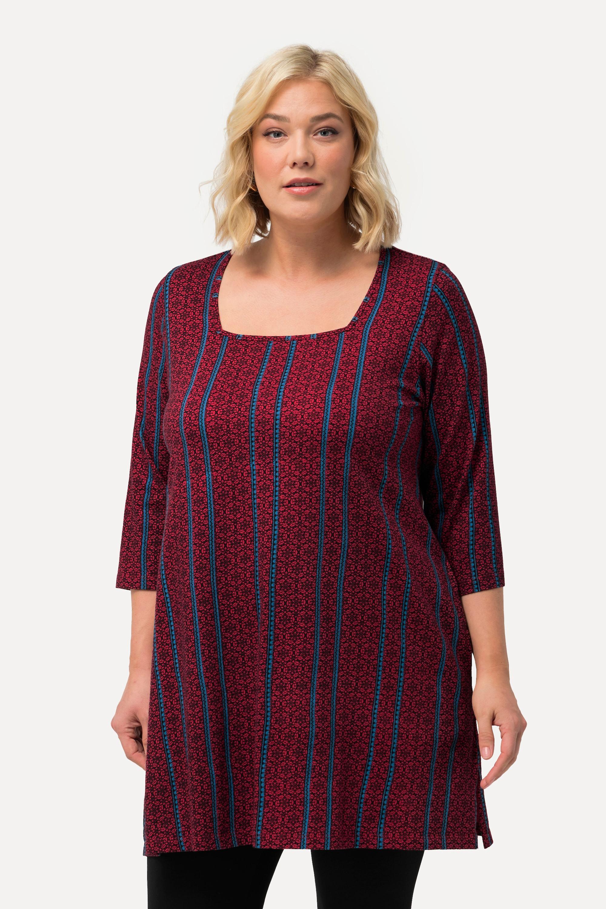 Ulla Popken Maglia lunga svasata scollo rettangolare maniche 3/4  