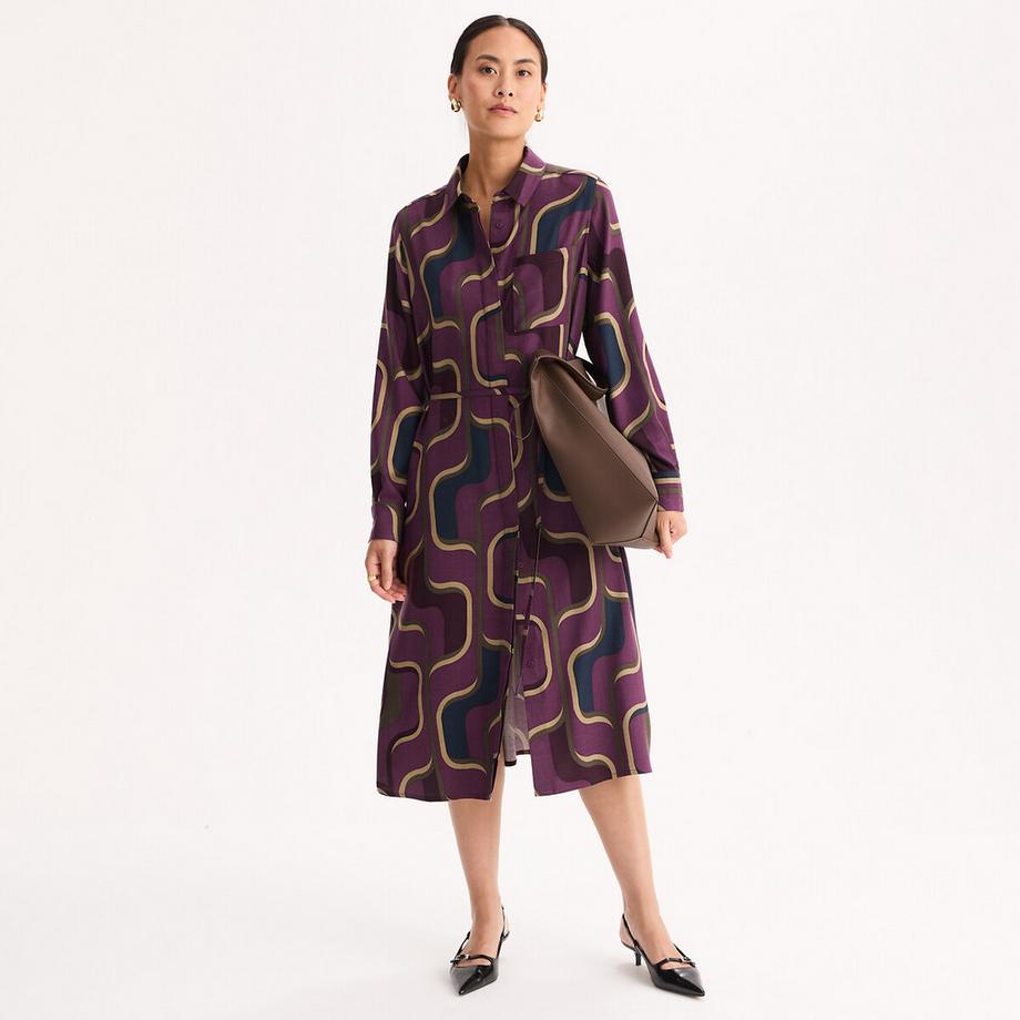 La Redoute Collections Robe longueur midi manches longues imprimé graphique  