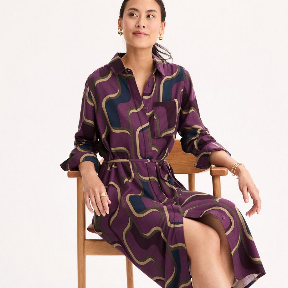 Robe longueur midi manches longues imprimé graphique