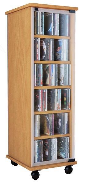 VCM CD Regal Holz Valenza | CD Schrank mit Glastüren für 204 CDs oder 72 DVDs | Maße: H. 98 x B. 31 x T. 35 cm | Elegantes DVD Regal mit Rollen | Blu ray  