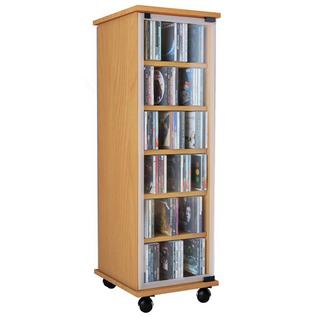 VCM CD Regal Holz Valenza | CD Schrank mit Glastüren für 204 CDs oder 72 DVDs | Maße: H. 98 x B. 31 x T. 35 cm | Elegantes DVD Regal mit Rollen | Blu ray  