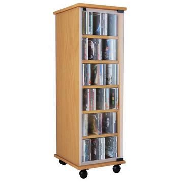 CD Regal Holz | CD Schrank mit ESG-Sicherheitsglastüren für 204 CDs oder 72 DVDs | Maße: H. 98 x B. 31 x T. 35 cm | Elegantes DVD Regal mit Rollen |