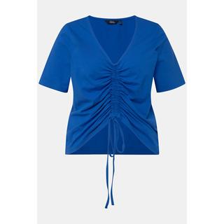 Ulla Popken  T-shirt dal taglio aderente con laccetti per l'arricciatura, scollo a V e mezze maniche 