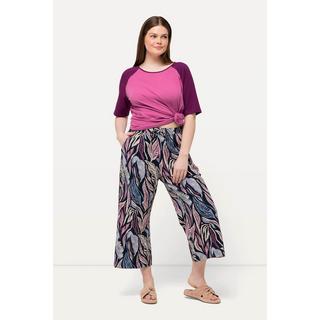 Ulla Popken  Culottes in jersey di cotone biologico con foglie, cintura elastica e taglio della gamba ampio 