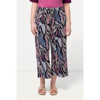 Ulla Popken  Culottes in jersey di cotone biologico con foglie, cintura elastica e taglio della gamba ampio 